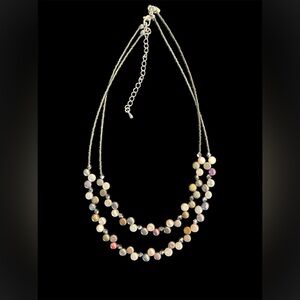 Lia Sophia Two Strand Seed Bead Natural Pearl Black Crystal Necklace